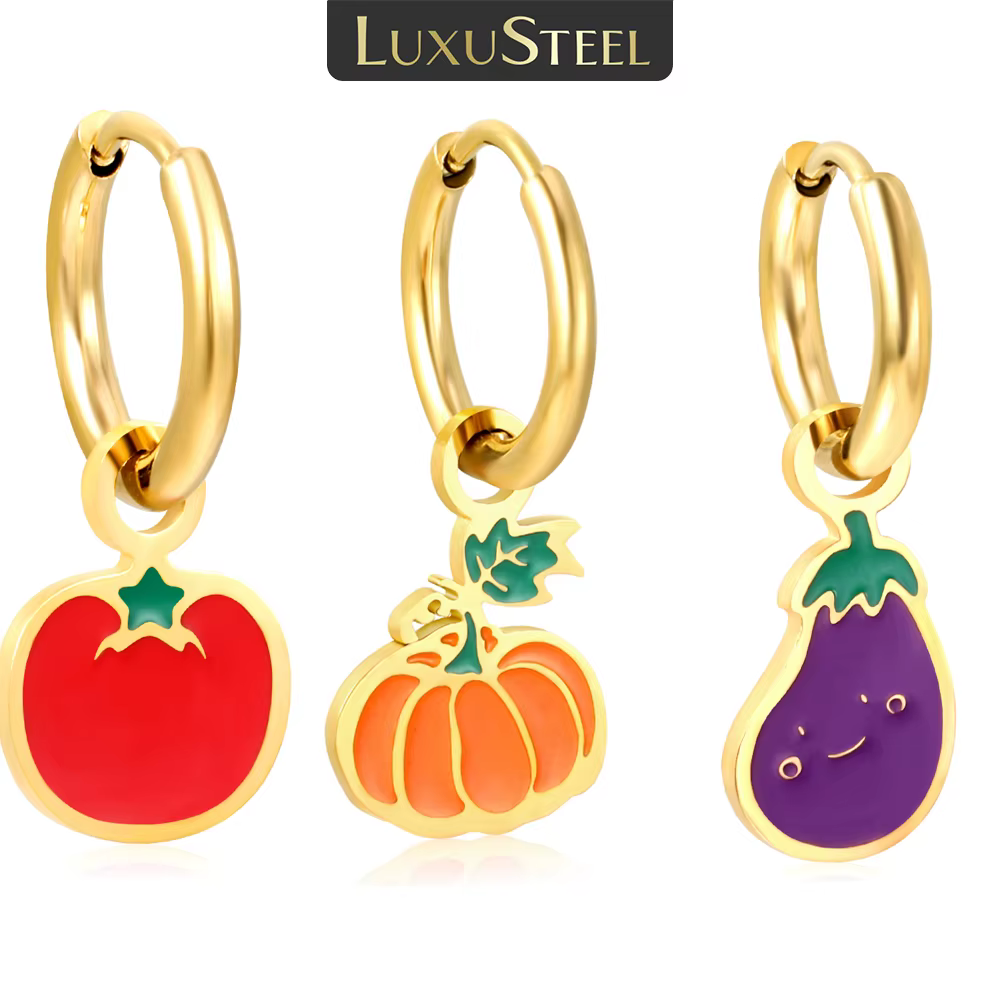 LUXUSTEEL Boucles d'oreilles créoles rondes en acier inoxydable plaqué or