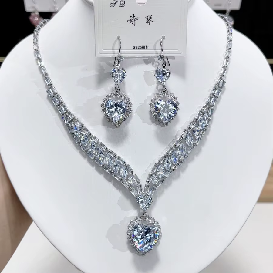 Ensemble collier et boucles d'oreilles de luxe en Zircon à la mode - Combo de bijoux élégants pour femmes