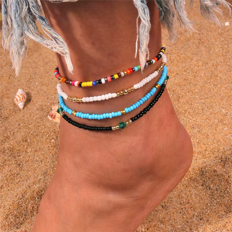 Bracelets de cheville bohème en perles colorées pour femmes