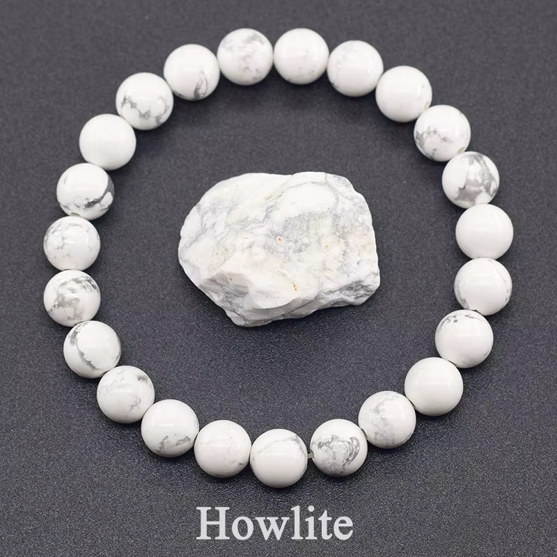 Bracelets en perles de pierre véritable Howlite blanche naturelle