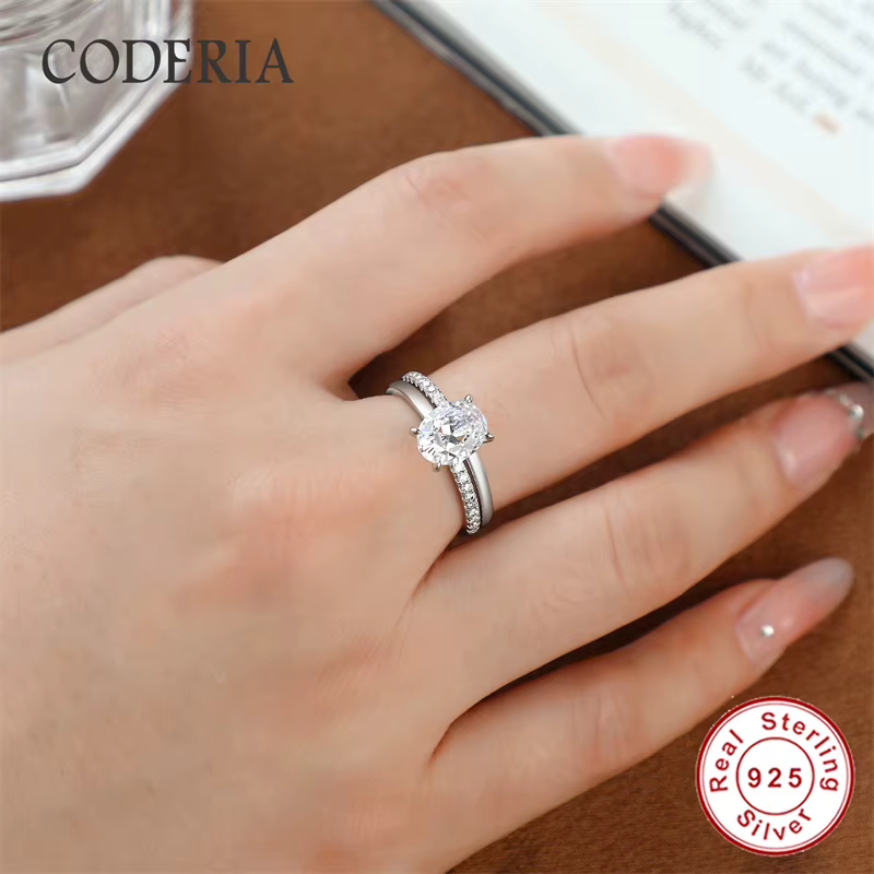 Bague Moissanite certifiée taille ovale 9*7mm 2CT D VVS1