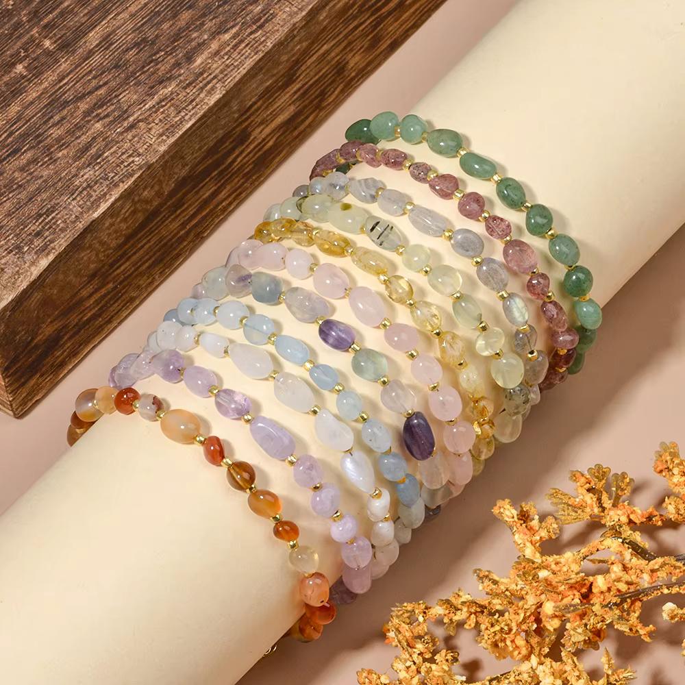 Bracelet ajustable style bohème en pierres naturelles (citrine