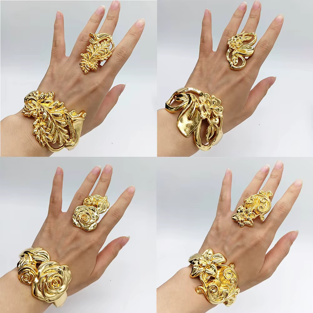 Bracelet de Dubaï avec bague pour femme plaqué or 18 carats cuivre accessoire de bijoux cadeau de fête de mariage nigwin