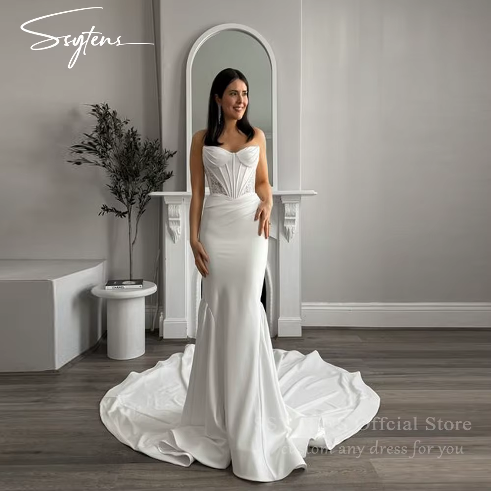 SSYTENS élégant blanc robes De mariée femmes manches longues Robe