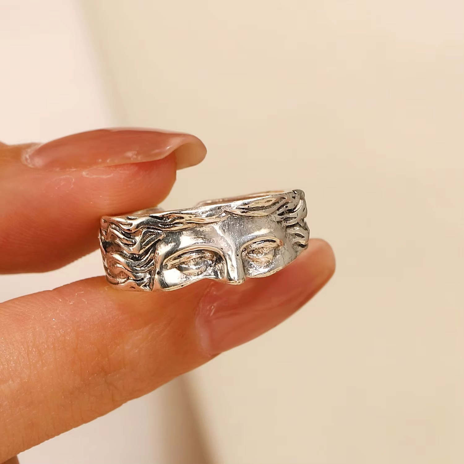 Bagues Vintage vénus demi-visage réglables pour femmes et hommes