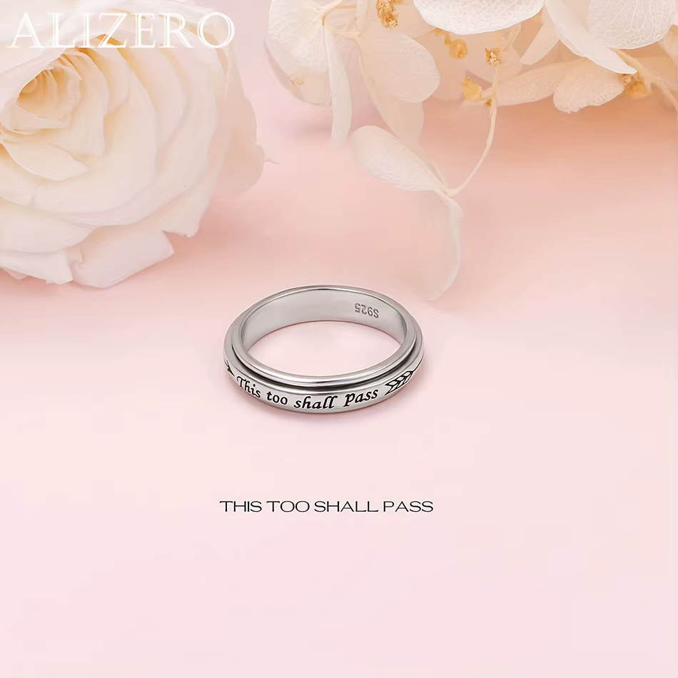 Bague rotative en argent sterling 925 – Citation "This Too Shall Pass"