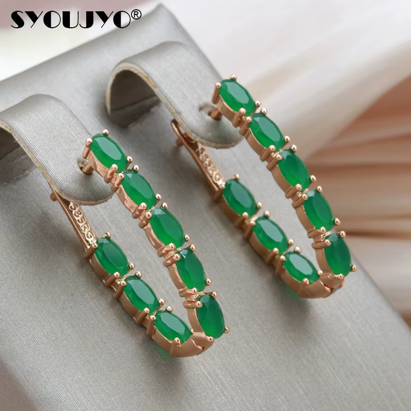 SYOUJYO – boucles d'oreilles longues en Zircon naturel vert pour femmes