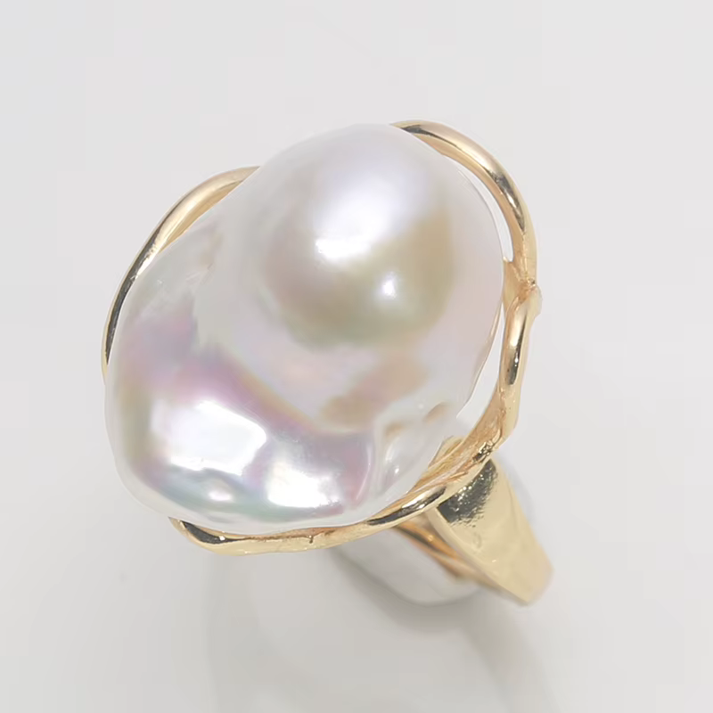 Bague en argent sterling 925 Mareora avec perle baroque naturelle d'eau douce