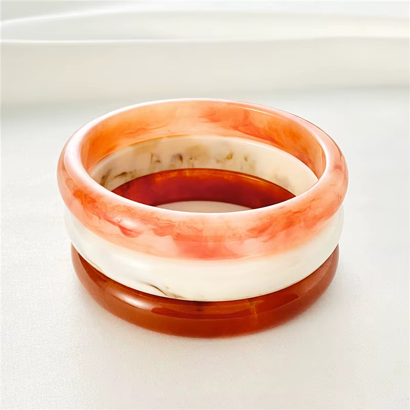 Bracelet en marbre multicolore pour femme, bijoux rétro, rond, semi-transparent, acrylique, personnalité, boudoir, diversifier, mode