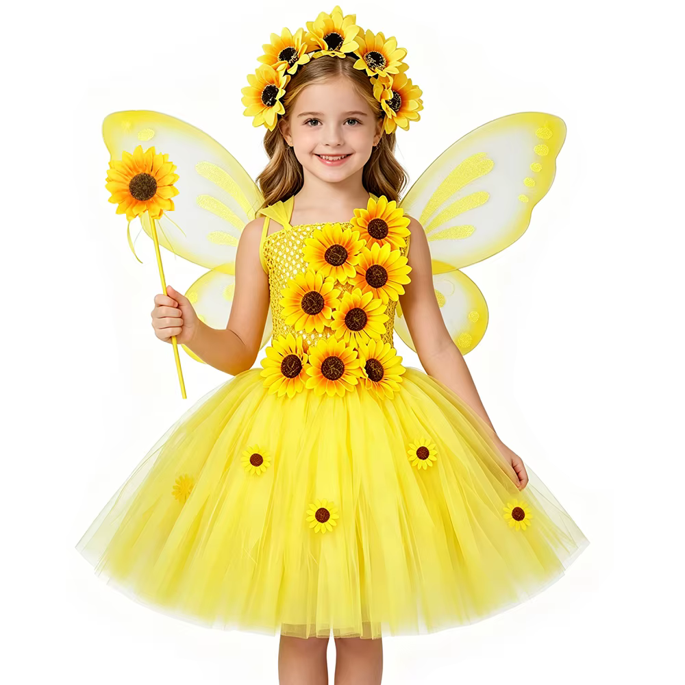 Robe de princesse féerique tournesol pour filles