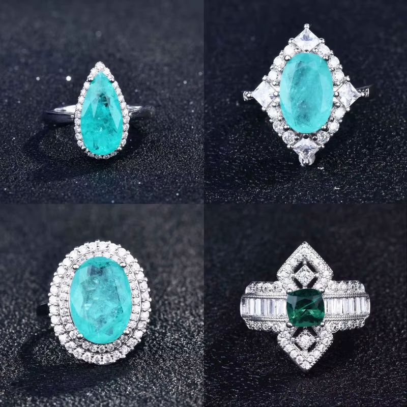 Un ensemble de bijoux en argent luxueux de forme géométrique avec pierres précieuses Parairaite pour femmes