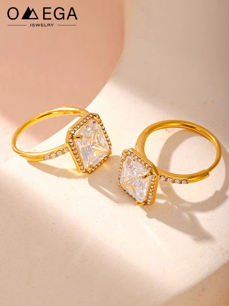 Bague carrée brillante en Zircon pour femmes