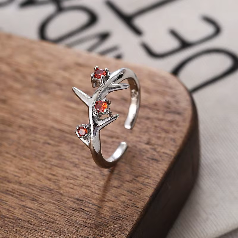 Bague en argent 925 diamant rouge épine