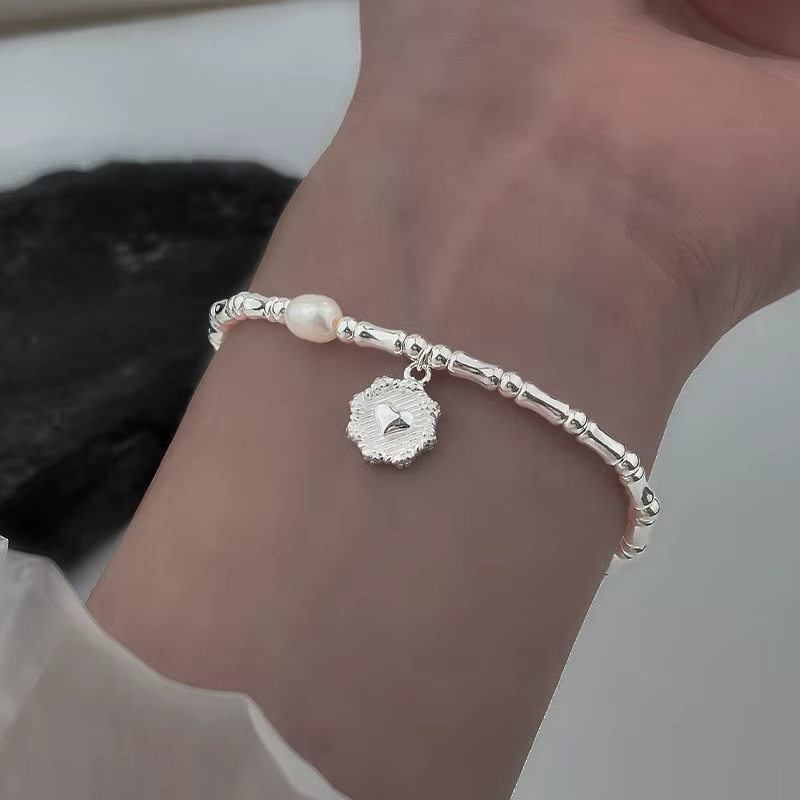 Bracelet Vintage en argent Sterling 925 et perles de bambou pour femmes