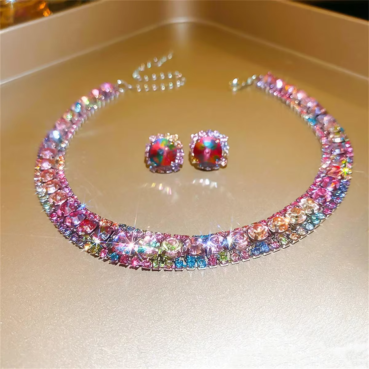FYUAN – ensemble de boucles d'oreilles et collier en cristal de luxe