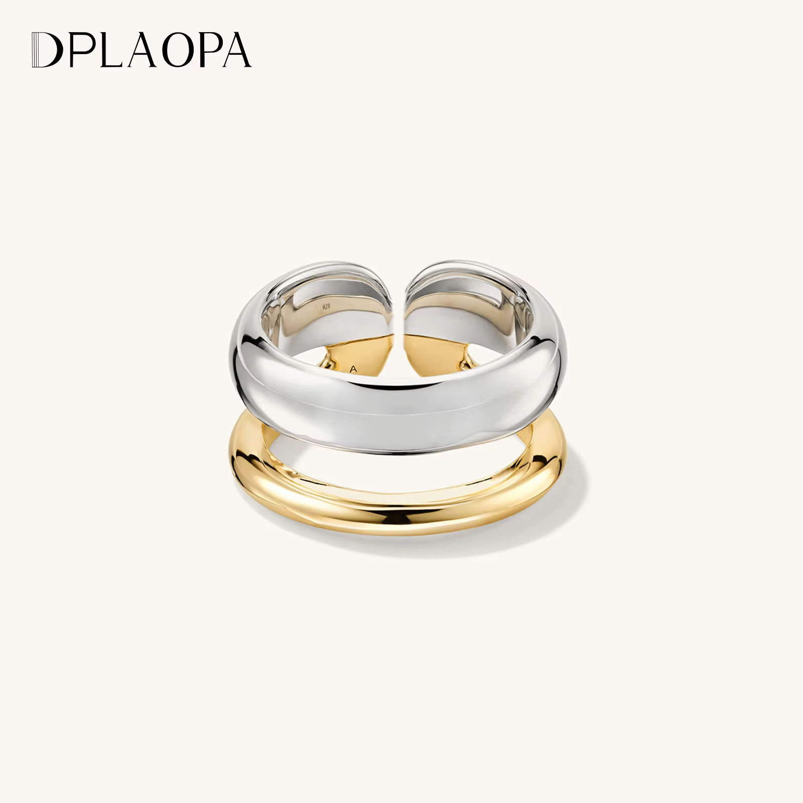 DPLAOPA 925 argent Sterling rond épais ouvert redimensionnable Double couleur placage anneau réglable femmes Rock Punk mode bijoux