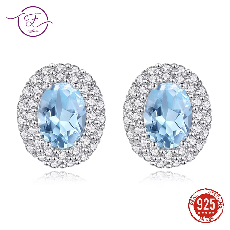 Boucles d'oreilles en argent Sterling 925 avec topaze bleue pour femmes