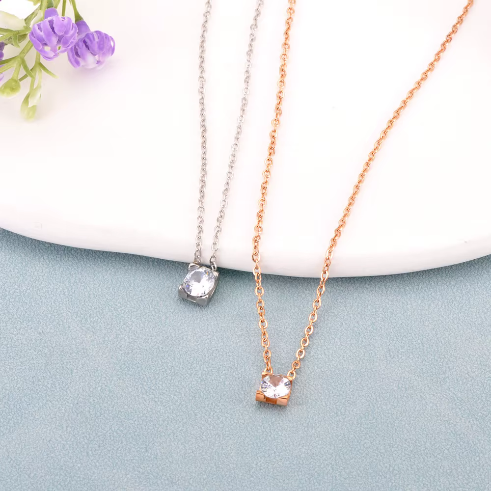 AENINE – collier délicat en acier inoxydable pour femmes, pendentif en cristal Simple français, chaîne de clavicule, or 18 carats, bijoux de fête, N17039