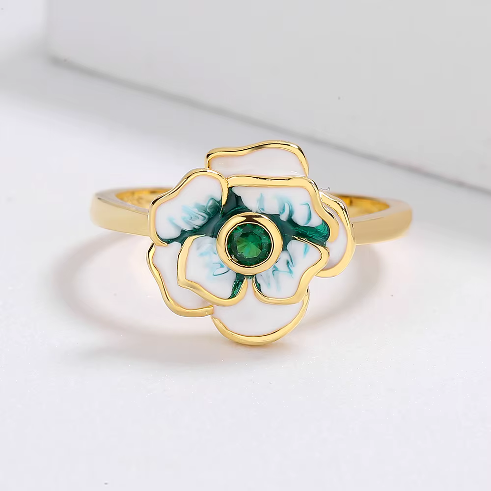 Bagues élégantes en forme de fleur verte pour femmes