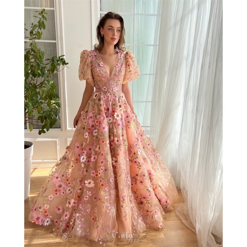 Cathy-Robes de mariée en tulle à col en V