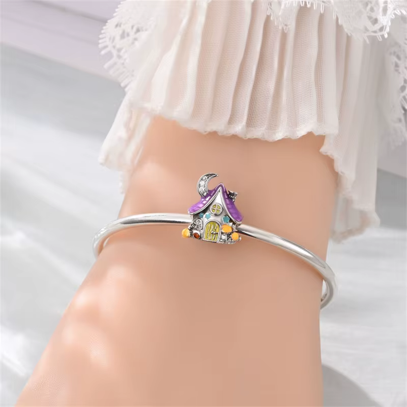 Breloques en argent Sterling 925, maison magique violette, perles adaptées au bracelet Original de 3mm, bijoux pour femmes, cadeau d'anniversaire