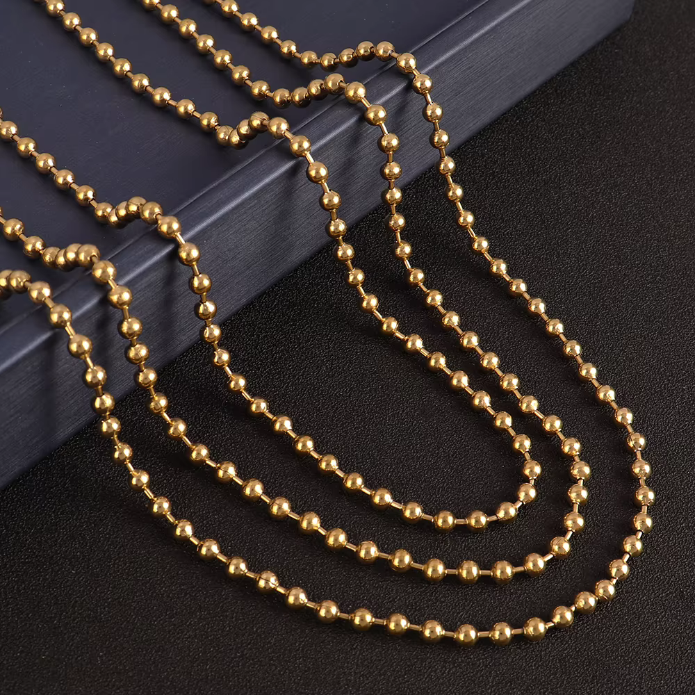 Collier Ras du Cou en Acier Inoxydable pour Homme et Femme, Bijou en Or avec Boule Ronde, Jobeads, Vente en Gros