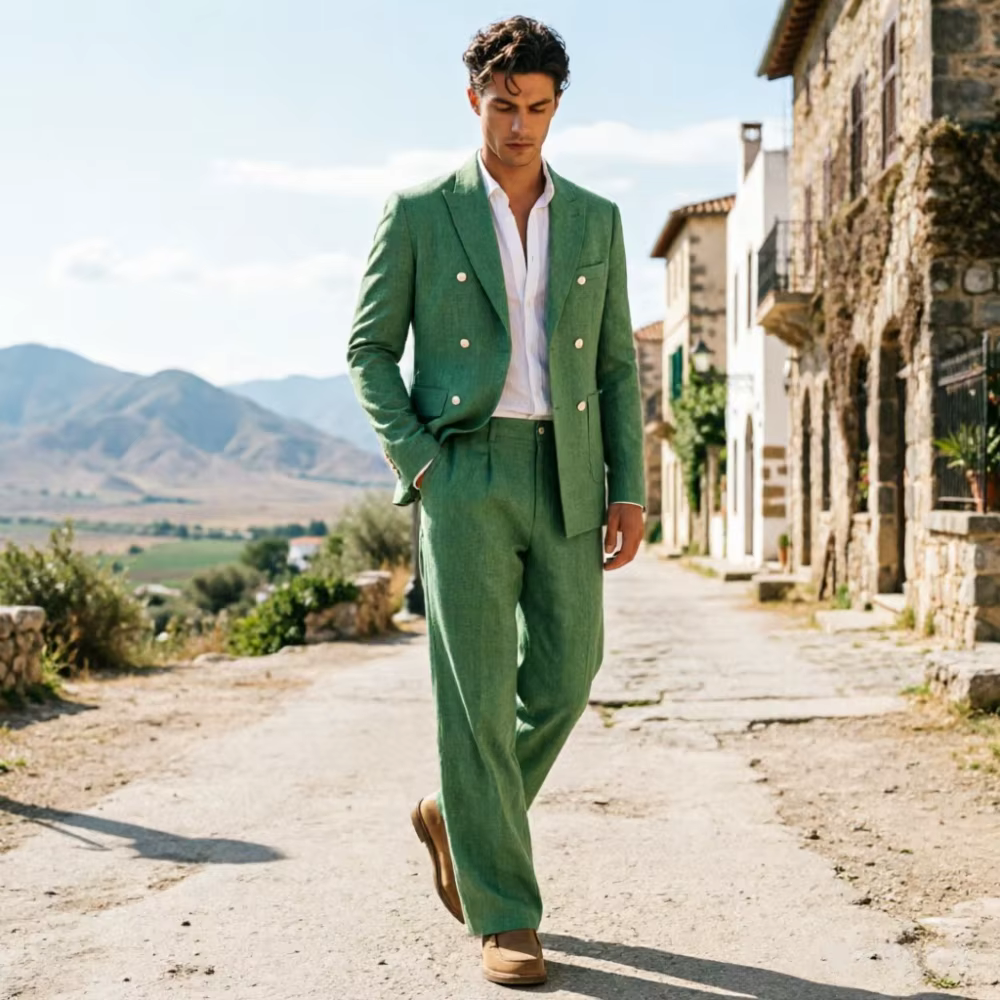 Costume homme en lin vert sauge