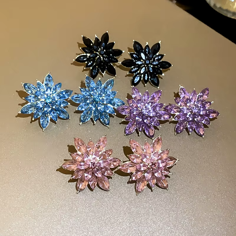 Boucles d'oreilles à fleurs en strass pour femmes
