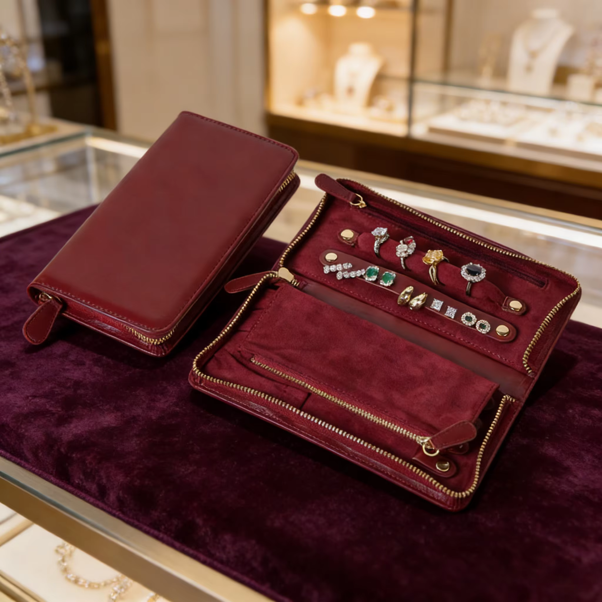 Sac de voyage pour bijoux européens rouge foncé