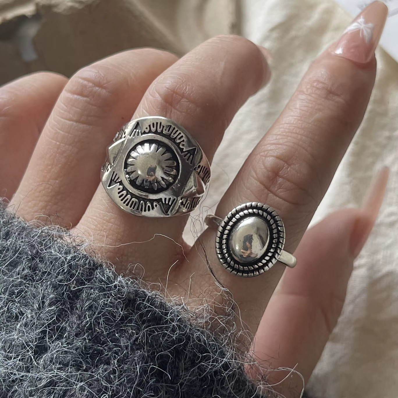 Bagues en argent Sterling 925 pour femmes et hommes, anneau ouvert Vintage rond pour cadeau de fête d'anniversaire