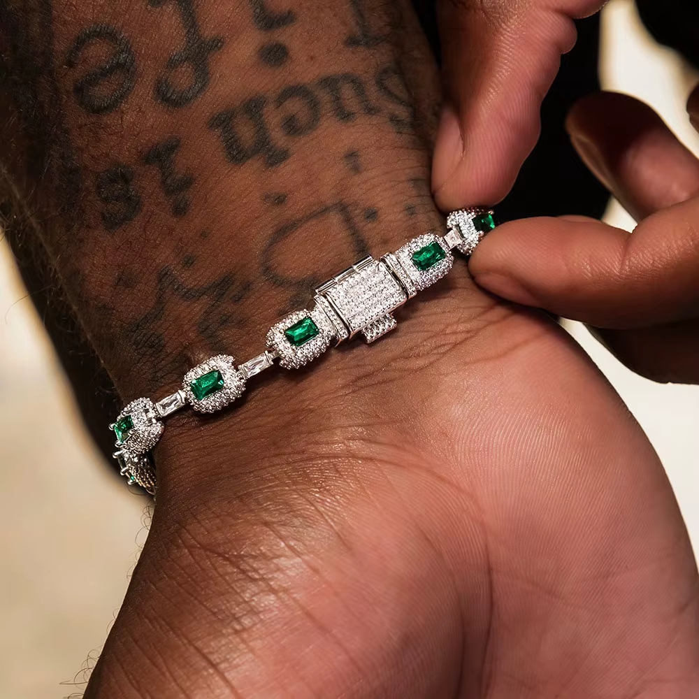ESEllEM-Bracelet en Émeraude Glacée pour Femme