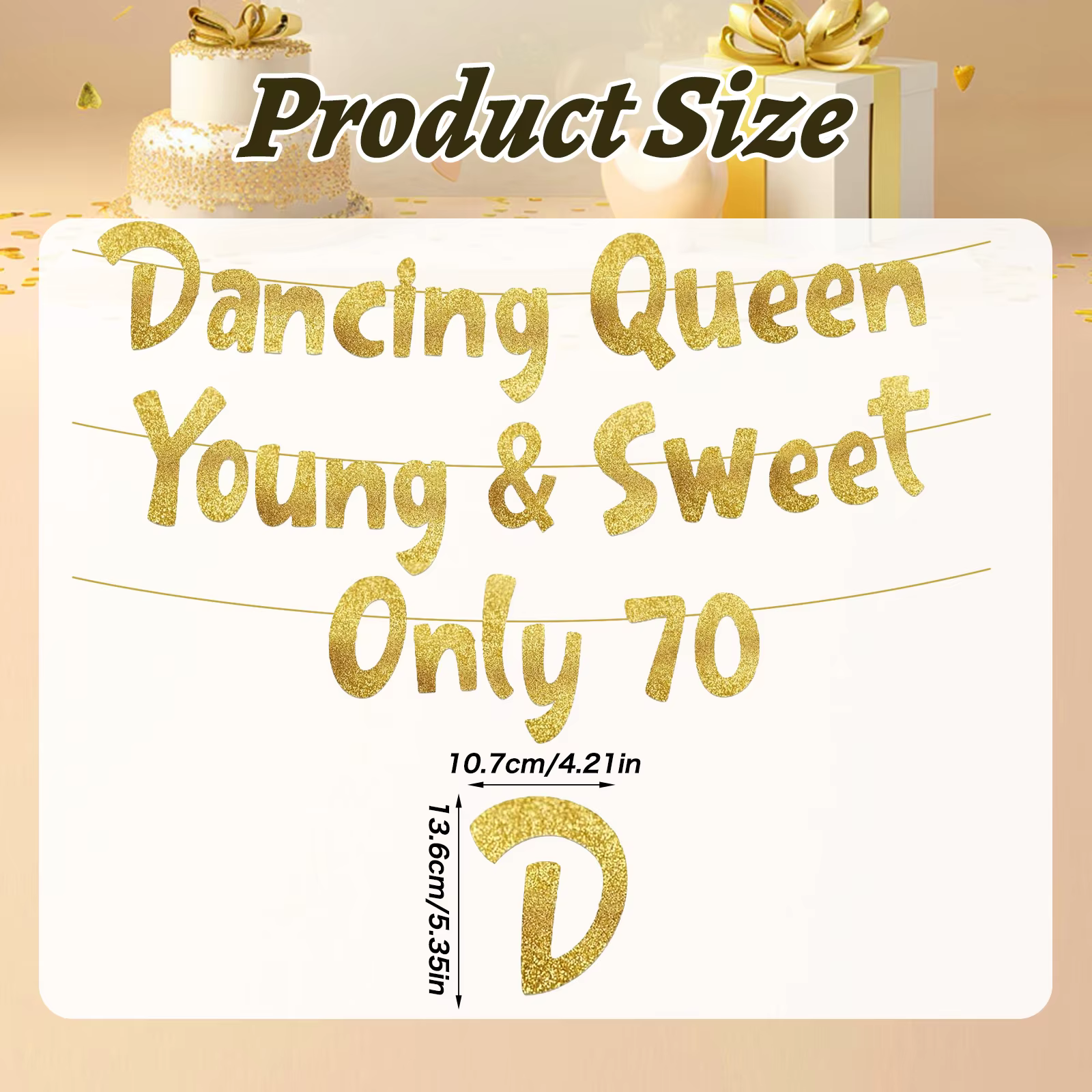 Dancing Queen Young & Sweet Only 70 Bannière à paillettes dorées - Fête de 70e anniversaire