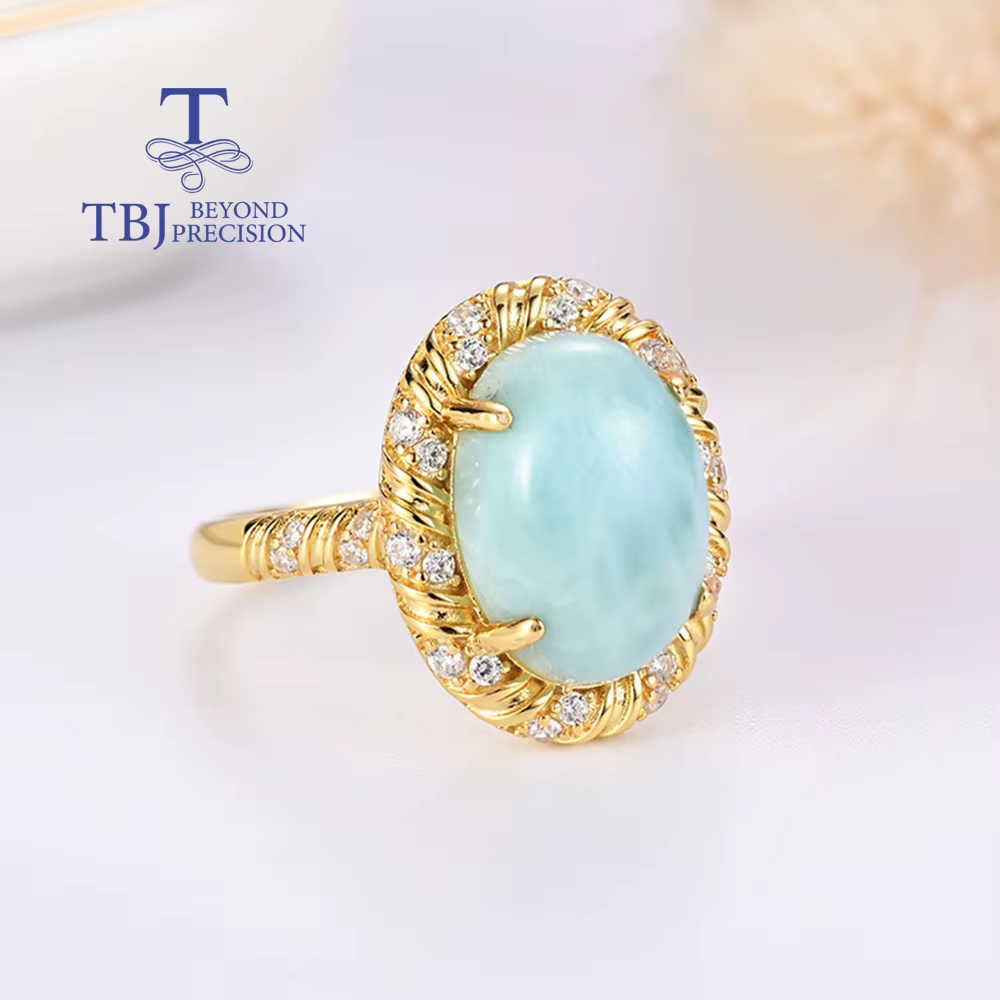 Bagues en argent Sterling 925 larimar naturel ovale 10x14mm