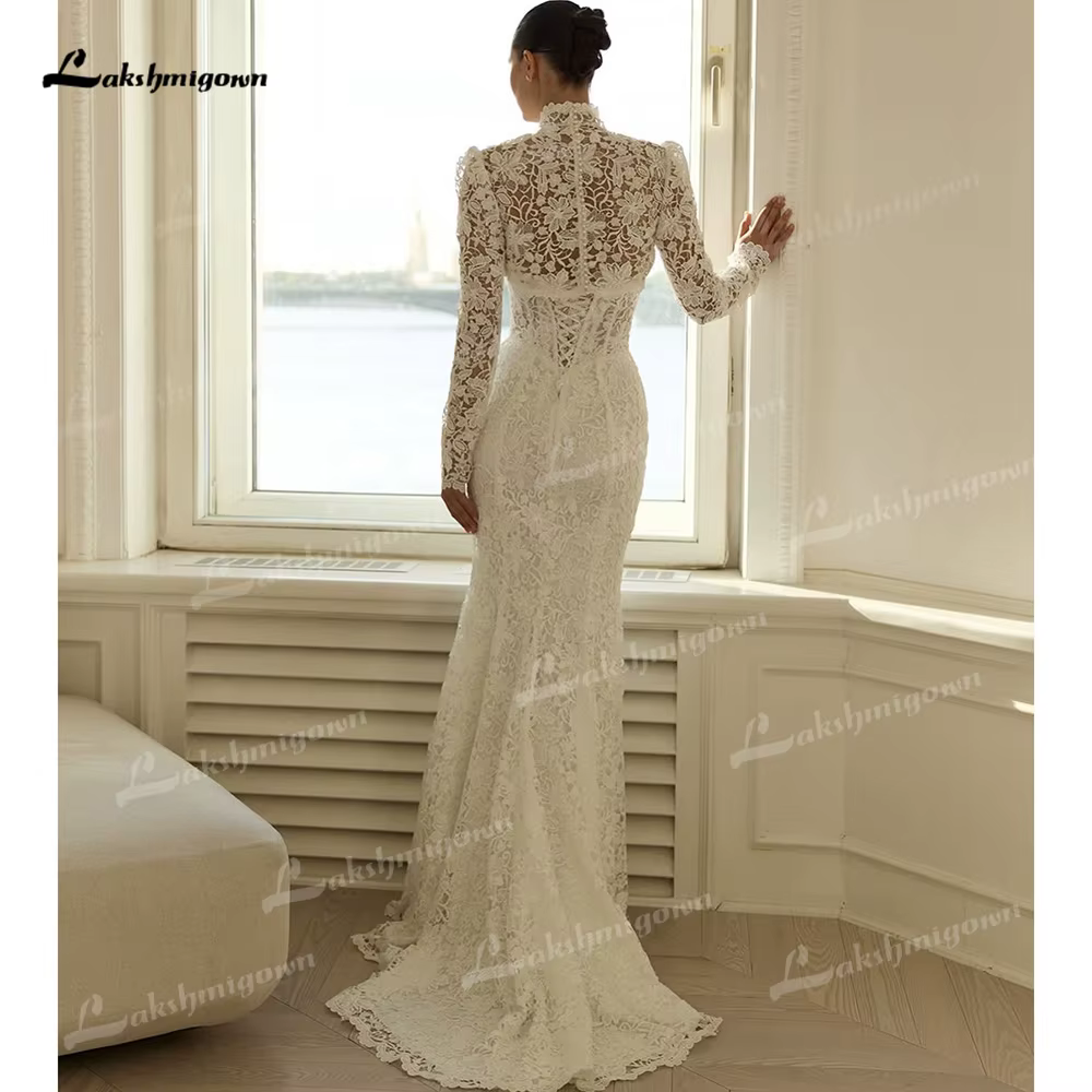 Robe de mariée sirène bohème à col montant et laçage, corset en dentelle, robe de mariée personnalisée, Vestidos De Novia 웨딩드레스 свадебное платье 2027
