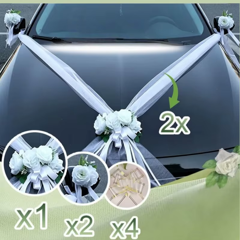Ensemble de fleurs artificielles minimalistes blanches pour décoration de voiture de mariage
