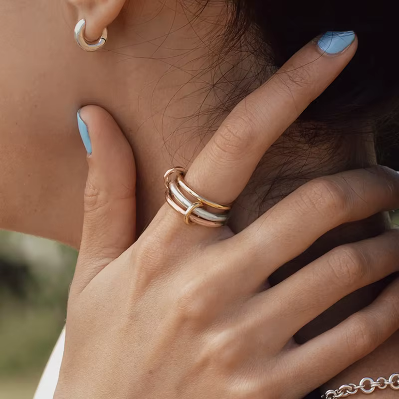 Uworld – bague imbriquée en acier inoxydable, multicouche, couleur or, argent, bijoux empilés, métaux mélangés, deux tons, Gif parfait