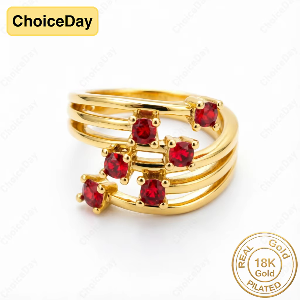 Bague en zircon rouge multi-couches plaquée or 18 carats - Bijou élégant pour femme