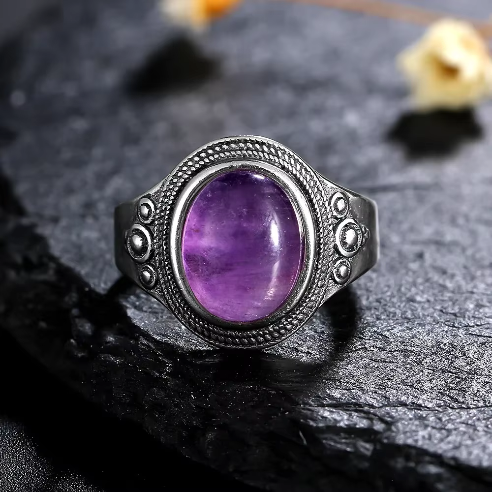 Bagues vintage en argent plaqué avec pierres naturelles | Bague rétro ovale en œil de tigre