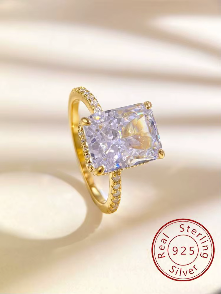 Bague rectangulaire en argent Sterling 925