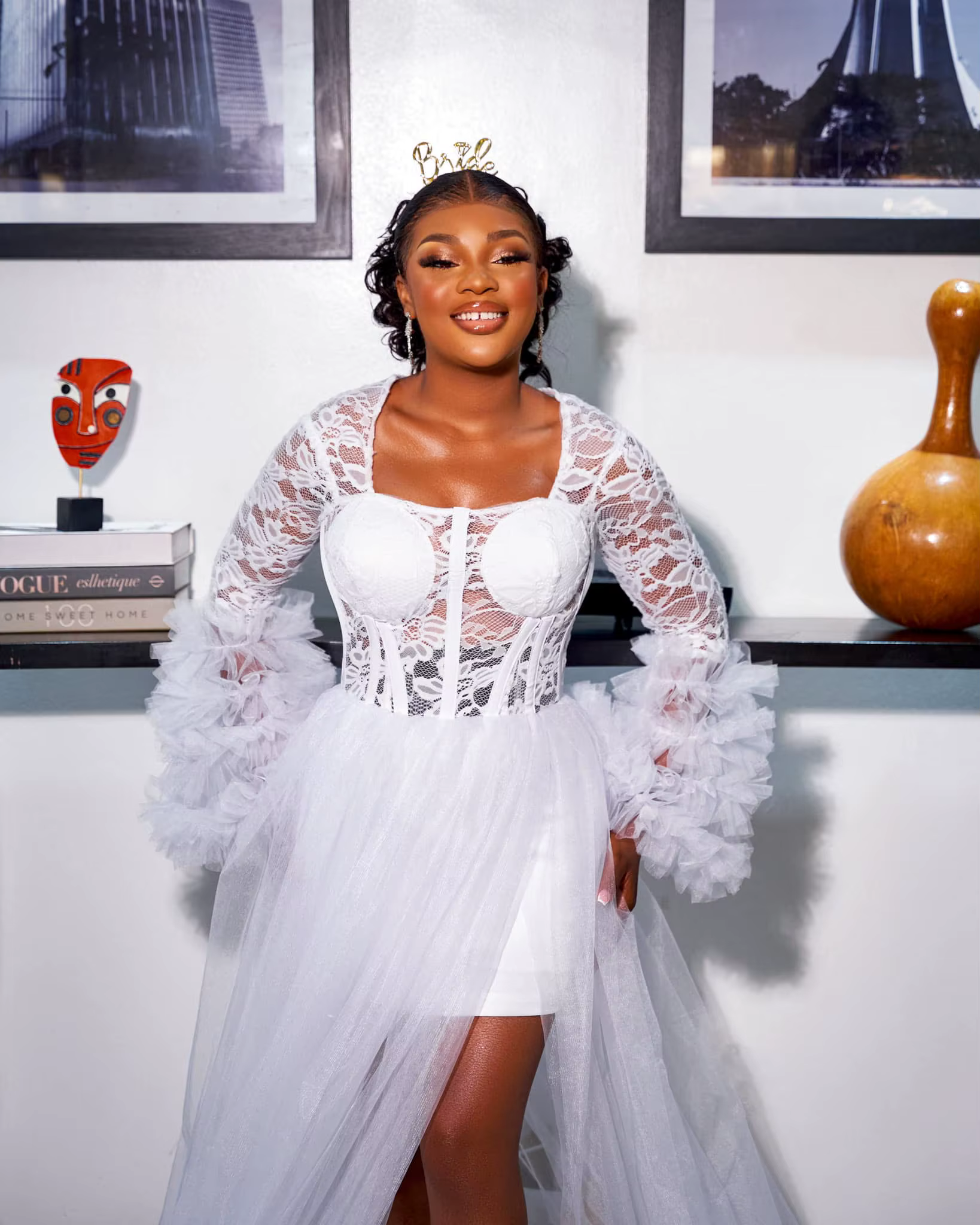 Robe de Mariée à Volants en Dentelle