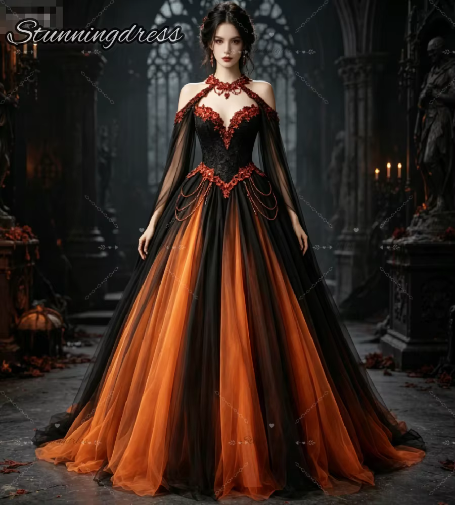 Robe de mariée orange gothique féerique