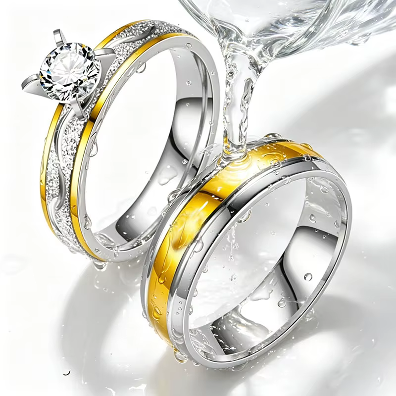 Ensemble d'anneaux de mariage bicolores pour couples