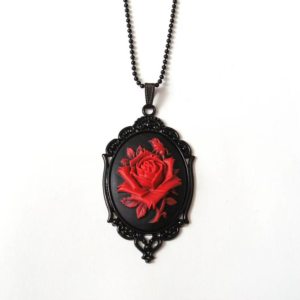 Rétro Victoria noir ovale stéréo Relief rouge