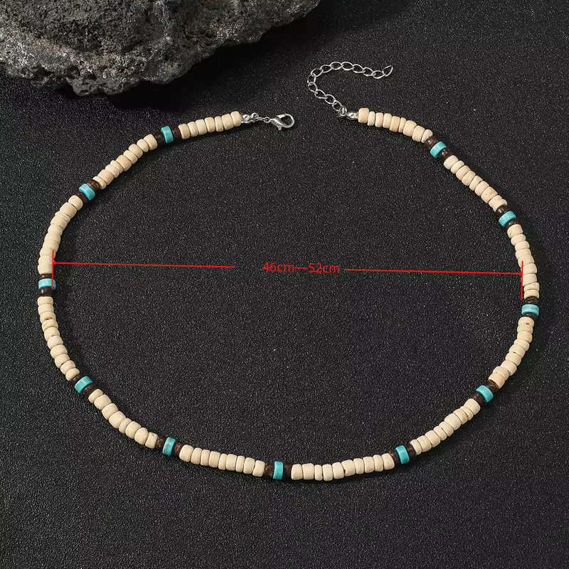 Collier de surfeur de perles d'ampli, tour de cou patchwork de perles de bois de coquillage d'ampli turquoise bohème, accessoires de bijoux faits à la main imperméables