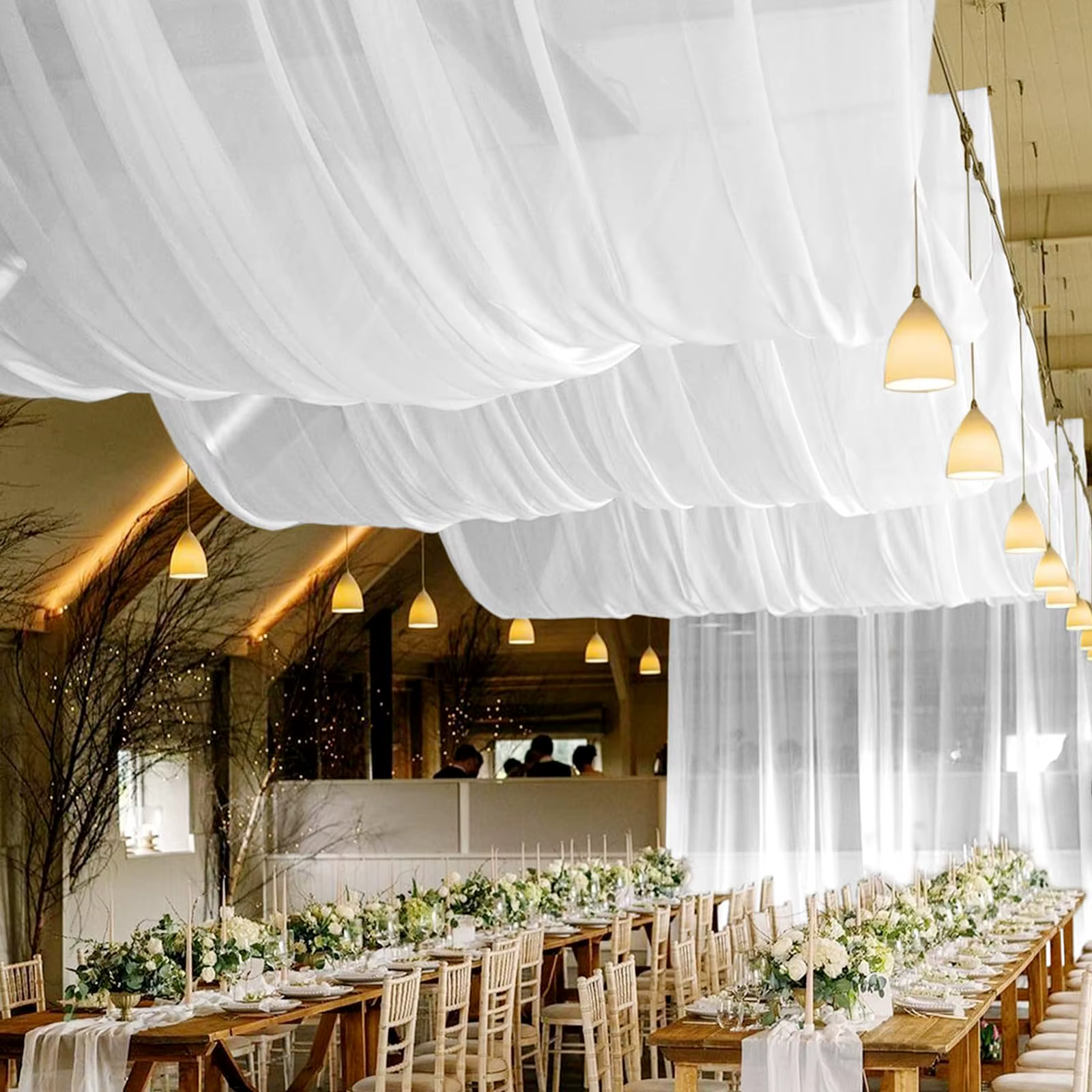 Rideaux de plafond en tissu transparent pour arc de mariage