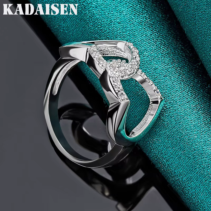 Argent sterling 925, double cœur en zircon