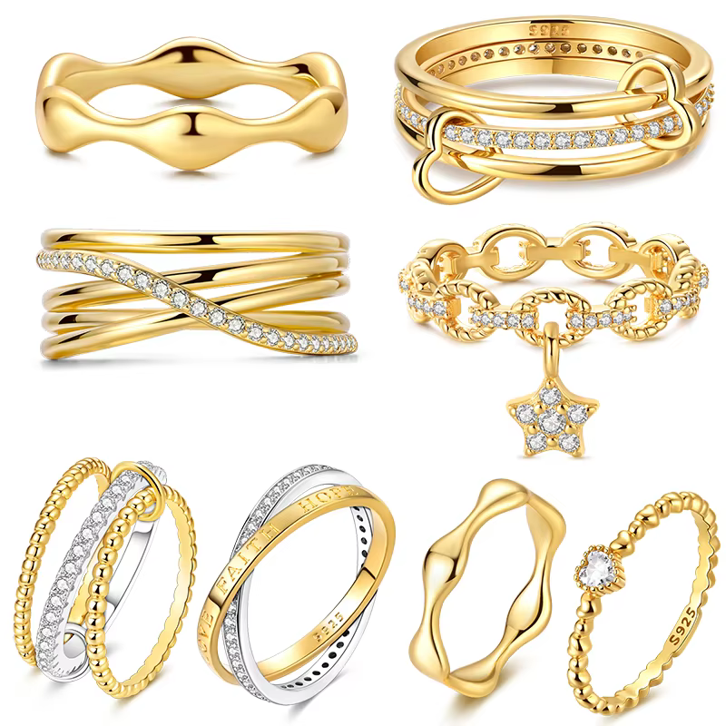 Bagues en argent Sterling 925 pour femmes, anneau en forme de cœur doré avec étoiles en Zircon, bague de mariage originale, bijoux cadeau