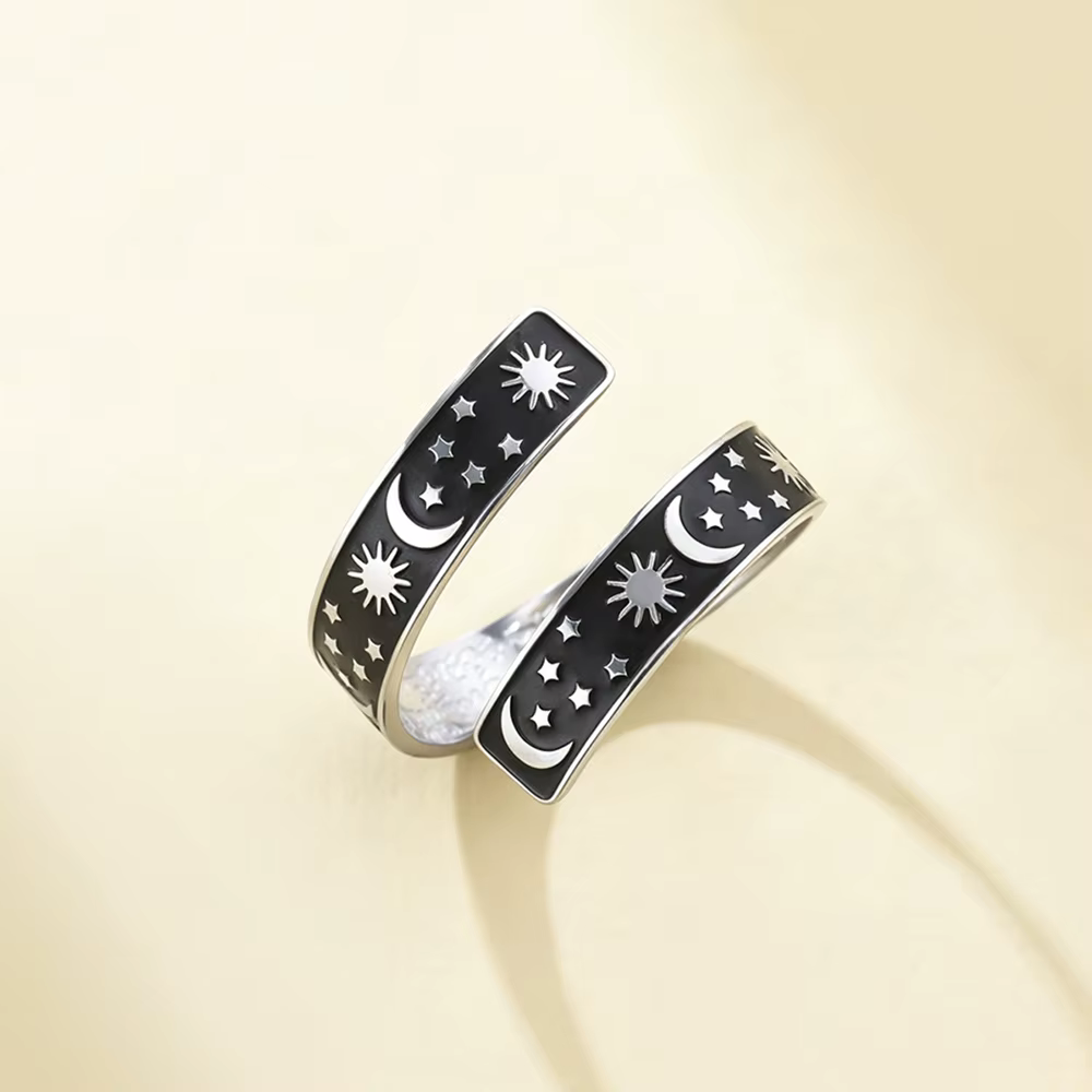 Bague ouverte Skyrim Soleil Lune Étoile pour femmes et hommes