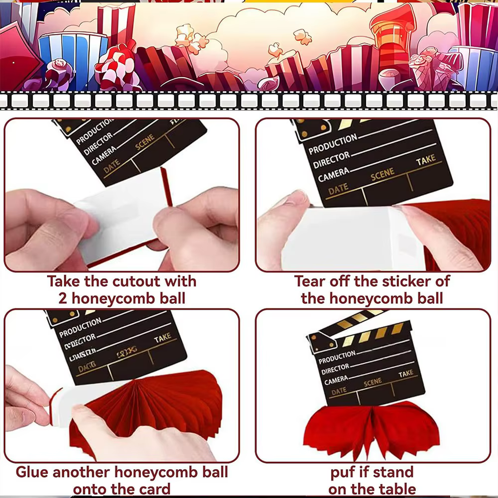 Centres de table nid d'abeille sur le thème du cinéma de Hollywood