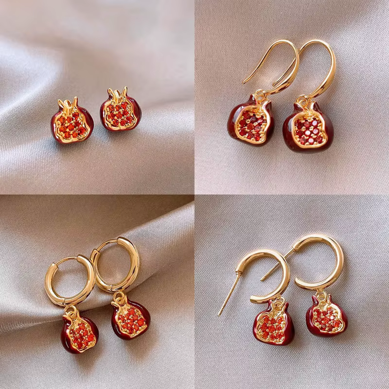 Boucles d'oreilles exquises de la série grenade rouge pour femmes